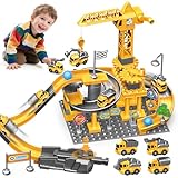 LTFIOON Baustelle Kinder Spielzeug, 55 Teile Baukran Spielzeug Set mit Kran-LKW- und Bagger-Spielzeuge, Konstruktionsspielzeug Set Bauklotz Auto-Spielzeuge 3 4 5 6 7 Jahre alt Jungen Geschenke