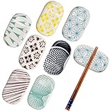 RoadLoo Keramik Stäbchen Halter, 8 Stücke Stil Druck Stäbchen Stäbchenhalter Set Stehen Messer Abendessen Löffel Halter Gabel Messer Ständer Gedruckt Glasur Halterung Premium Essstäbchen-Ablagen (8)