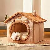 Jiupety Hundehöhle Kleine Hunde mit süßen Bärenohren, Hundehütte Indoor für Katze und Kleine Hunde, Hundehaus für Drinnen, Größe M Hundebett mit Dach, Brown Bear