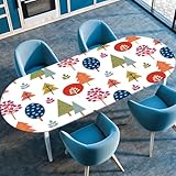 FANSU Ovale Tischdecke Garten Abwaschbar mit Elastischem Rand,für Outdoor Gartentischdecke Elastisch für Küche, Esszimmer, Picknick, Party (Farbige Bäume,132cmx274cm（52'x108'）)