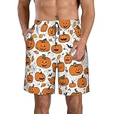 Herren-Badehose mit Halloween-Kürbismuster-Aufdruck, für Sommer, Strand, Board-Shorts, schnelltrocknend, lässig, kurz für Strand, Surfen, Weiss/opulenter Garten, Medium