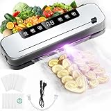 6-in-1 Vakuumiergerät, Vakuumierer Profi für Lebensmittel mit 50 Vakuumierbeutel und 1 Schlauch für Vakuumbehälter, 75Kpa Vollautomatisches Versiegelungsgerät mit Cutter und Digitalem Countdown