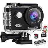 4K Action Cam mit 64G SD Card, 40M Unterwasserkamera WiFi 170° Helmkamera HD 20MP Wasserdicht Actionkameras EIS mit 2.4G Fernbedienung 2* Akkus Helmhalterung Zubehör Kits