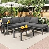 Jtyca Garten Gartenmöbel für 4-5 Personen, Garten Loungesessel Set mit Abnehmbarer Beistell und Couchtisch, Wetterfeste Loungemöbel 5er Set, Inklusive Aller Sitz und Rückenkissen, Grau