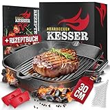 KESSER® Gusseisen Grillpfanne Induktion 30 cm | Gusseisenpfanne Bratpfanne | Cast Iron Pan für Gasgrill, Backofen, Kohlegrill | Steakpfanne | Inkl. Schutzgriffe, Rezeptbuch und Ringreiniger