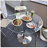 HFFAIWM Rund Glas Sockeltisch Mit Platte Glas Küche Esstisch 60/70/80cm Modern Rund 2-4 Sitzer Frühstücks-Bistrotisch Chrom Fuß(Size:60cm)