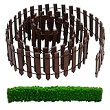 Mini-Holzzaun, Miniatur-Deko-Gartenzaun mit 1 Stück Mini-Kunststrauch-Streifen, kleiner Gartenzaun für DIY-Kreation, Weihnachten, Feengarten (braun)