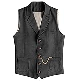 Tuikayoo Herren Western Herringbone Tweed Anzug Weste Wolle Slim Fit Weste (Schwarz,XXL)