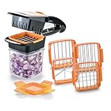 Genius Nicer Dicer Quick Zerkleinerer für Obst und Gemüse | 5 in 1 Multischneider mit austauschbaren Messereinsätzen | 30 Würfel oder 10 Scheiben mit einem klick (Orange)