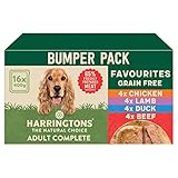 Harringtons Complete Wet Tray getreidefreies, hypoallergenes Hundefutter Favourites Bumper Pack, 16 x 400 g — Hühnchen, Lamm, Rind und Ente — aus rein natürlichen Zutaten