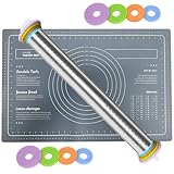 NEXROLA Nudelholz Edelstahl Einstellbares, Antihaft Teigroller mit 4 Abnehmbare Abstandshalter für Teigdicken und Teigmatte, Rolling Pin für Teig & Fondant & Pizza & Cookie & Gebäck & Teig, 43cm