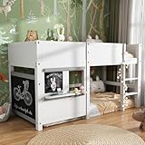 Hausbett Kinderbett Spielbett Etagenbett mit Zwei Brettern graffitifähig mit Kleiner Ablage 90x200 weiß[Old SKU:2906401AAW]