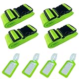 Gentpovth 4 Stück Einstellbare Kofferband mit 4 Stück Kofferanhänger, Luggage Strap für Festes Gepäck bei Flugreisen, Personalisierter Gepäckgurt für Schnell erkennen Gepäck Reisetasche, Grün