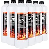 Bio Alkohol 100% 6 x 1 Liter - BIOETHANOL für Alkohol-Kamine, Tischfeuer, Ethanolkamine, Alkoholbrenner, Terrassenfeuer, Raumfeuer, Standfeuer oder Gartenfeuer