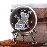 ZEERSHEE 3D Katze Kristallkugel Mit Ständer - Glas Briefbeschwerer, Ornamente Und Figuren - Geschenk Für Katzenliebhaber Und Frauen