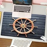 MESHIZIY Gaming-Mauspad, Computer-Tastatur, Mauspad, Schreibtischunterlage, weiche glatte Oberfläche und rutschfeste Gummiunterseite, altes Trawler-Lenkrad aus Hartholz, 40,6 x 90,2 cm