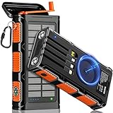 WASTDE Wireless Solar Powerbank 26800 mAh mit Handkurbel und 4 Kabeln, Solarladegerät Powerbank USB-C Schnellladung 7 Ausgänge 4 Eingänge für Handy, Outdoor Wasserdichter Externer Akku für Camping