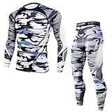 Kreeqe Kompressionskleidung für Herren, langärmelig, Kompressionshemden und -Hosen, Thermo-Basisschicht-Set (grau, XL)