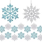 MELLIEX 24 Stück Schneeflocken Weihnachten Deko, Weihnachtsbaumschmuck Glitter Hängende Ornamente Christbaumschmuck Anhänger