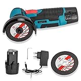 Mini Winkelschleifer, Professional Akku Winkelschleifer 12V 300W, Mit 2 Batterien(2000mAh), Trennschleifer, Akku Flex,Geeignet zum Schneiden und Polieren von Holz,Stein,Stahl