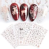 Nagelsticker Weihnachten - JMEOWIO 9 Blatt Nail Art Sticker Nagelaufkleber Selbstklebend Roségold Schneeflocke Urlaub Christmas Dekoration Nageldesign Zubehör