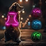 Light Up Dog Hundegeschirr Leuchtend LED Aufladbar - Leuchtgeschirr Leuchtend für Klein Mittelgroße Grosse Hund, Reflektierende Brustgeschirr Beleuchtetes Hundegeschirr, 4-Punkt Verstellbar,Rosa,XL
