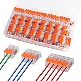 Kabelverbinder, 60 Stück Kabelklemmen Elektro Verbindungsklemmen Klemmen 2 Polig 3 Polig und 5 Polig, 4mm² Klemmen Set, Lüsterklemmen Leiter Klemme für Feste Kabe