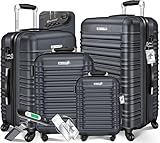 KESSER® 4tlg. Hartschalenkofferset Hartschalenkoffer Reisekoffer Set Reisekofferset Trolley Koffer 4 Rollen ABS-Hartschale Teleskopgriff Inkl. Kofferwaage + Gepäckanhänger Rollkoffer Schloss, S-M-L-XL