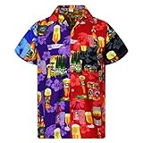Funky Hawaiihemd Herren,Oktoberfest Herren Kurzarm Bier Hemd Lustig Party Drinks Bierflaschen Prints Bierhemden Revers Knopfleiste Kurzarmhemden Atmungsaktiv Freizeithemd Für Oktoberfest Wiesn