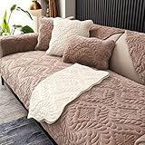 MLCYYJS Dicker Luxus-Samt-Couchbezug, bestickt, gesteppt, Sektions-Couchbezug, rutschfest, weich, Sofa-Schonbezug, Möbelschutz für Haustiere, Kinder, Hund, Katze (Kaffeebraun, B, 109,2 x 238,8 cm)