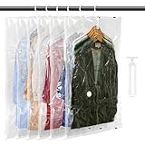 Gucass 6er Hängende Vakuumbeutel für Kleidung, 110 x 70 cm Vakuumierbeutel mit Handpumpe, Platz sparen Kleiderschrank-Organisator, Vacuum Bags für Saisonale, Kleider, Anzüge, Mäntel, Jacken