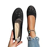 Minetom Damen Ballerina Slip On Schuhe rutschfest Stricken Sneaker Bequem Atmungsaktiv Sommer Sportlich Frauen Flache Schuhe Komfort Flats Schuhe A Schwarz 38 EU