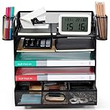 Schreibtisch Organizer，Desk Organizer，Ablage Schreibtisch，Briefablage 5-stöckiger Schreibtisch Organizer mit 2 Stifthalter, 2-Feilenregale aus Metall, Große Kapazität, Lösung aller Speicherprobleme