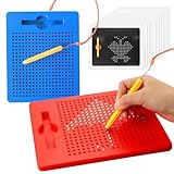 DAJASD 2 Stück Magnetische Zeichenbretter, Magnetisches Stahlkugel Zeichenbrett, Magnet Zaubertafel mit Kugeln und Stift Magnetspiel für Kinder Schul Familie für Ab 16+ Jahre(Rot, Blau)