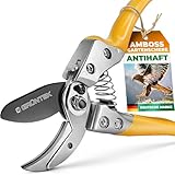 GRÜNTEK Amboss Gartenschere BUSSARD, 200 mm, Teflon-Beschichtete 50 mm SK5 Klinge, sehr leichtgängiger Schnitt, ergonomische Griff-Form, Stoßdämpfer, hoher Komfort, bequeme Ast-Blumen Ambosschere