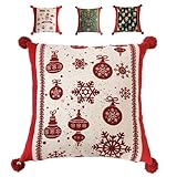 Weihnachtliche Jacquard-Dekoration Kissenbezüge, Dekokissen mit Buntem Weihnachtsmotiv, Rechteckige und quadratische bestickte Kissen mit Einsätzen, für Wohnzimmer, Couch, Sofa, Bett (Stil A,8)