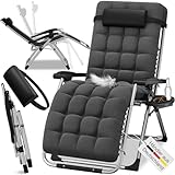 ELONEO Liegestuhl klappbar inkl. Premium Polster, Sonnenliege wetterfest mit 200 kg Belastbarkeit, Gartenstuhl extra breit, Gartenliege mit Verstellbarer Rückenlehne, Nackenkissen und Getränkehalter