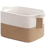 TIMEYARD Aufbewahrungskorb, Jute Korb, Aufbewahrungskorb Klein, Körbe Aufbewahrung, Organizer Körbe, Baumwolle Korb für Regal, Bad,Wohnzimmer, Kinderzimmer, Badzimmer, 34x28x24cm, Jute & Weiß