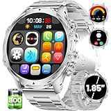 Smartwatch für Herren Militär, 1,85 Zoll HD großes Display mit Telefonfunktion/800 mAh Akku/LED Lampe, Smartwatch Herren mit 100 + Sportmodi, Schrittzähler, Kalorien, 5ATM Wasserdicht für Android iOS