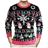 2025 Weihnachtspullover Herren Unisex Jacquard Pullover für Herbst und Winter Thermo Strickwaren Rundhals Pullover, rose, XL