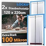 LOCKII® 2x Staubschutztür mit Reißverschluss 1,20 x 2,20 m | Extra Stark 100 mic | Wasserdicht & Staubdicht | Reißverschlusstür Staubschutzwand Folientür für Renovierung & Umbau