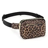 UTO Taillentasche Frauen Männer Gürteltasche Damen Wasserdichter Gürtel Synthetische leichte Mode-Taillentasche mit 3 Reißverschlusstaschen Leopardenmuster Beige