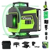 Vincona 4 x 360 ° Laser Wasserwaage, Kreuzlinienlaser Grün 16 Linien Nivellierlaser Selbstnivellierenden, Linienlaser kreuzlaser Baulaser mit 2 x Batterie für Innen- und Außenbereich Baustelle