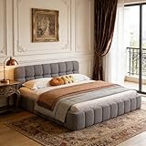 BRILVERDE Polsterbett 140x190, Bubble Bett, Doppelbett mit Weiches Kopfteil, Jugendbett, Bettgestell mit Lattenrost, Leinen, ohne Matratze (Grau, 140 x 190 cm)