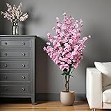 Kunstpflanze Blütenbaum 120 cm Wintersweet Künstliche Pflanze Blüten Kunstbaum im Topf Frühlings Pflanze (Pink)