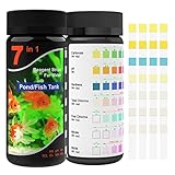 7IN1 Aquarium Wassertest, 100 Streifen Aquarium Teststreifen Aquarium Zubehör für Süßwasser Salzwasser, Teich Teststreifen für Fischtank Testing pH, Alkalinität,Nitrit,Nitrat,Chlor,Karbonat,Härte..