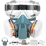 Chemikalien-Atemschutzmaske, Staubmaske, Farbe-Atemschutzmaske mit Filterbox, 8 Stück Filter-Baumwolle und Brille, weit verbreitet in Staub, Epoxidfarbe, Holzbearbeitung, Organischem Dampfgas