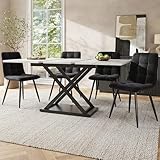 Gxffipw Essgruppe Ausziehbarer Esstisch mit 4 Stühlen Set für 4 Personen, Esszimmertisch mit Eisenbeinen, Weiß Esstisch 160×80×75 cm mit Schwarz Samt Esszimmerstühle, Küchenmöbel, Esszimmermöbel