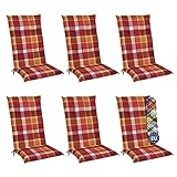 Beautissu 6er Set Hochlehner Auflagen Set Gartenstühle 120x50 cm Polster Rot Kariert – 6cm Dicke Polsterauflage Bequem, rutschfest & UV-Lichtecht 5 – Stuhlkissen Sitzauflage – Sunny RO