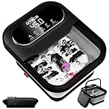 Qtiice Touchscreen Faltbare Fußbad und Massagegerät mit Heizung, Fußbadewanne, Fußbad mit Wärme und Blasen, Temperaturregelung, Massage-Rollen, Vibration, Pediküre-Stein, Griffe - Schwarz